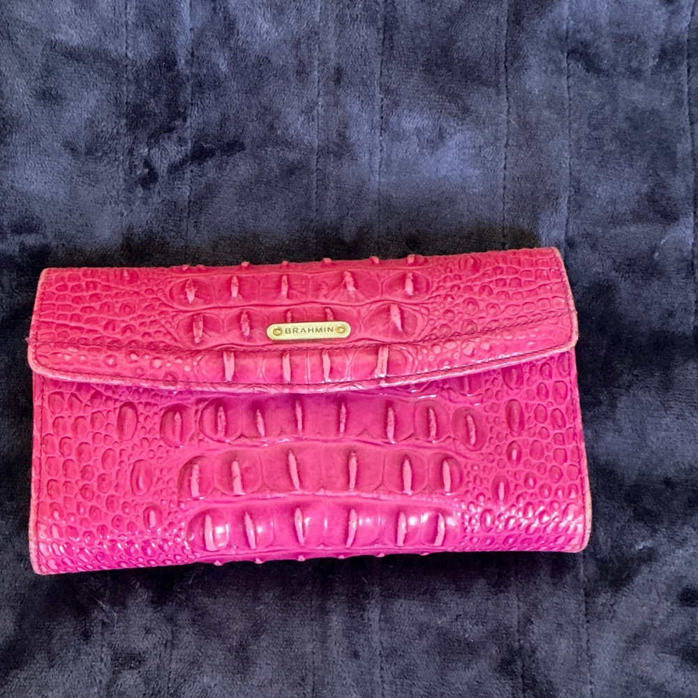 Brahmin Vibrant Pink Embossed Wallet 7.5" W X 4" H X 1" D good used condition